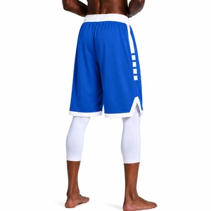 Shorts de basket-ball personnalisés pour homme, bleu et blanc rayés, séchage rapide, coupe athlétique, respirants, vêtements de sport d'été. - Product Image 2
