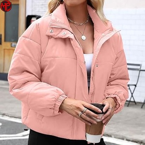 Chaqueta corta rosa acolchada para mujer, chaqueta de plumón con capucha y cremallera, ropa de abrigo de invierno, chaqueta corta acolchada para mujer - Product Image 5