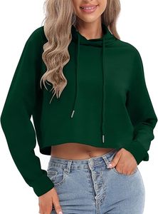 <b>Green</b> Cropped Hoodie Oversized Long Sleeve Solid Color Casual Knitted Sweatshirt Women Autumn Wear - Product Image 5