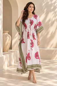 Robe Kaftan Longue Imprimée en Coton Tissé 100% pour Femme, Style Bohème, Tenue de Plage et de Vacances, Cache-maillot Tendance pour Acheteurs en Gros - Product Image 3