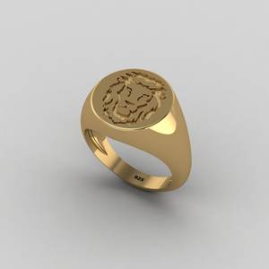 Bague signet audacieuse de créateur pour homme, style ottoman, tête de lion gravée, en argent massif 925 plaqué or 18 carats, parmi les plus vendues - Product Image 1