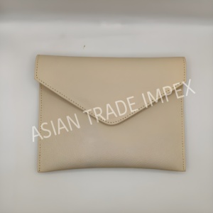 Elegant Cream Leather Envelope Clutch Travel <b>Pouch</b> Classy Women Evening Bag Luxury Cowhide Wallet Sleeve Sleek Daily Organizer - Product Image 1