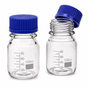 Botellas de Reactivo de Vidrio Cilíndricas de 50ml, 100ml, 250ml y 500ml para Laboratorio Químico, con Tapa de Rosca Azul, Personalizables OEM/ODM - Product Image 6