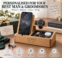 Organisateur de bureau personnalisé en bambou pour téléphone, montre et clés, avec nom sur mesure, coffret cadeau de mariage pour témoin ou garçons d'honneur, OEM