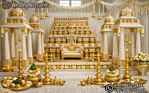 Mandap de Boda Dorado Estilo Templo Tradicional del Sur de la India, Mandapam para Bodas Tradicionales, Compre Mandapam Muhurtham para Bodas Tamilas en el Reino Unido - Product Image 6
