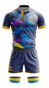 ชุดยูนิฟอร์มรักบี้แบบกระดุมหน้าสั่งทำพิเศษ เสื้อโปโลและกางเกงขาสั้นแบบซับลิเมชั่น แห้งเร็ว และชุดยูนิฟอร์มรักบี้แบบซับลิเมชั่นสำหรับฟุตบอล - Product Image 4