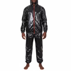 Combinaison de sauna noire à capuche pour homme, en fibre de polyéthylène, taille élastique, pour toutes les saisons, vêtements de fitness - Product Image 1