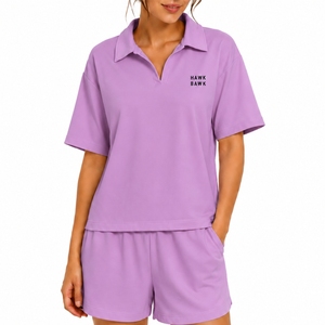 Conjunto de Camiseta Polo de Manga Corta y Pantalones Cortos para Mujer, Ropa Casual para el Día a Día, Tejido Transpirable - Product Image 1