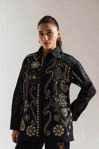 Kurta en coton brodé noir pour femmes, vêtement traditionnel ample, style ethnique Inde Pakistan, toutes saisons, décontracté - Product Image 5
