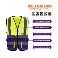 Gilets de sécurité professionnels en gros 100% coton noir multi-poches imperméables bandes réfléchissantes grises fermeture éclair avant haute visibilité pour hommes