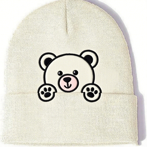 New Custom Classic Knitted 100% <b>Wool</b> Unisex Winter <b>Beanie</b> with Button & Bow - Product Image 4