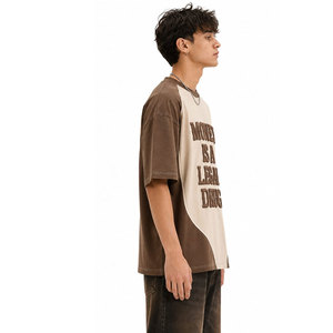 High Demand Oversized Raglan Sleeve T-<b>Shirt</b> Contrast Color Blocked Embossed Letter Design O-Neck Street Style Knitted T-<b>Shirt</b> - Product Image 6
