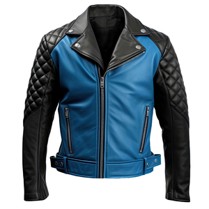 Chaqueta de cuero genuino de piel de oveja de alta calidad estilo Cafe Racer, acolchada, cálida, con cuello de solapa y cremallera para hombre. - Product Image 1