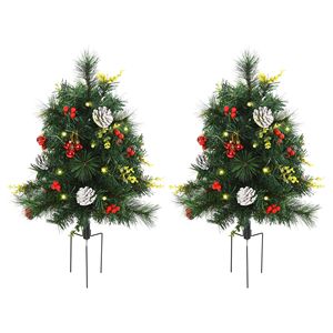Albero di Natale Artificiale in Pino Pre-Illuminato da Esterno 22,5 Pollici, Confezione da 2, Senza Fili con 24 Luci Bianco Caldo e Picchetti - Product Image 2
