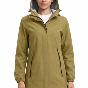 Veste coupe-vent imperméable à capuche personnalisée pour femmes, manches longues, fermeture éclair, style utilitaire, veste d'automne pour femmes - Product Image 1