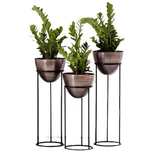 Macetas de metal dorado con soporte de alambre negro, juego de 2 macetas cilíndricas para realzar esquinas vacías, entradas o pasillos - Product Image 4