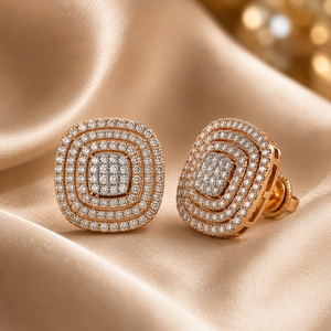 Luxury 14K Rose Gold Cushion <b>Square</b> <b>Diamond</b> Cluster Stud <b>Earrings</b> with Multi Halo Design for Bridal Wedding Fine Jewelry - Product Image 2