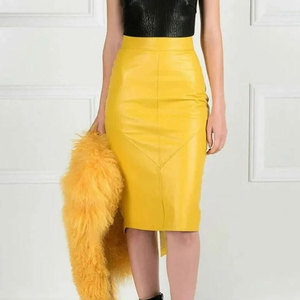 Jupe portefeuille mi-longue décontractée en similicuir tissé pour femme, taille naturelle, nouvelle collection automne 2026, en promotion à prix réduit - Product Image 1