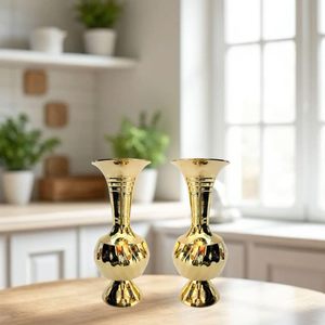 Florero de Latón Puro Hecho a Mano, Maceta Decorativa para Decoración del Hogar, Florero de Metal Dorado Tradicional para Sala de Estar u Oficina - Product Image 2