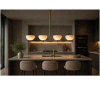 Lustre LED linéaire en laiton de style Mid-Century Designer, 4 lumières, suspension pour îlot de cuisine, abat-jour minimaliste en forme de bol, luminaire de plafond