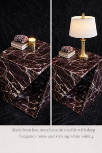 Mesa Auxiliar de Mármol Levanto de Lujo, Mesa de Centro Geométrica de Piedra Borgoña, Mesa de Acento Moderna en Forma de Cubo para Sala de Estar o Dormitorio - Product Image 4