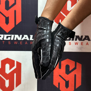 Guantes de Receptor de Fútbol Americano Personalizados en Color Negro, con Agarre de Palma de Alta Elasticidad, Guantes de Lineman de Fútbol Americano y Rugby con Logotipo - Product Image 6