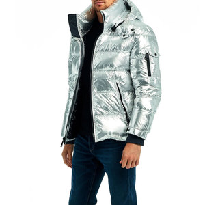 <b>Men's</b> Shiny Silver Puffer <b>Jacket</b> Custom Logo Waterproof Bubble Coat Lightweight Hooded Neck Sleeveless Polyester/Nylon Winter - Product Image 3