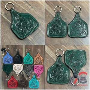 Llavero de cuero repujado hecho a mano con diseño floral, mini bolso de cuero genuino personalizado, soporte para llaves de coche, precio mayorista, regalos. - Product Image 1