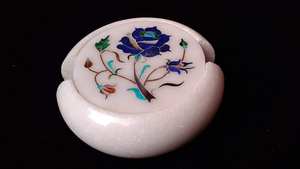 Ensemble de sous-verres en marbre artisanal avec incrustation de pierres semi-précieuses, style royal moghol Pietra Dura, décoration d'intérieur - Product Image 2