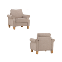 Canapé 1 place en tissu beige confortable IMPALA, fauteuil minimaliste avec cadre en bois massif, dossier rembourré, accoudoirs roulés, durable pour le salon
