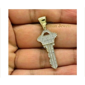 Personalized 14K <b>Gold</b> VS Natural Diamond Iced Key Charm <b>Pendant</b> Custom Jewelry Design Men Women Girls <b>Solid</b> <b>Gold</b> Elegant Style - Product Image 3