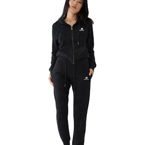 Sweat-shirt d'hiver pour femme en molleton de coton noir avec fermeture éclair, logo personnalisé, décontracté, confortable, manches longues, coupe ajustée - Product Image 1