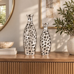 Jarrón de Flores Grande de Aluminio Fundido de Primera Calidad, Diseño de Marca Personalizado, Decoración de Escritorio para Bodas, Centro de Mesa Artístico para Regalo - Product Image 1