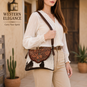 Sac bandoulière en cuir véritable de vachette à poils, fait main, style western floral, sac à main vintage pour femme, sac de voyage - Product Image 3