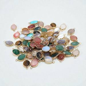 10x14mm Watermelon Quartz Gemstone Oval Bezel Connector DIY Charms | Sterling Silver Gold Plated <b>Jewelry</b> Making Supplies - Product Image 4