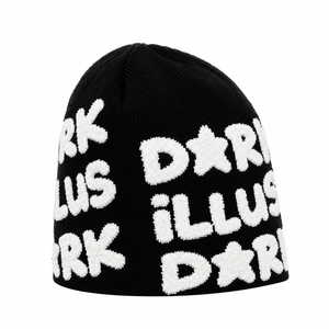 Bonnet Jacquard Noir Tricoté Lourd Personnalisé Streetwear avec Broderie Étoile en Chenille – Bonnet Hiver Unisexe Y2K Chunky - Product Image 4