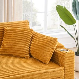 Divano letto in velluto a coste arancione espandibile da 80 pollici con portabicchieri per soggiorno appartamento o camera da letto - Product Image 2