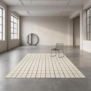 Tapis en laine fait main de qualité supérieure à motif quadrillé moderne - Tapis géométrique minimaliste crème et noir à tissage plat pour la maison et la décoration intérieure - Product Image 2