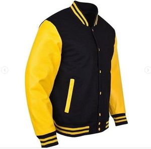 Veste de baseball universitaire grande taille à col montant géométrique, 100 % laine avec manches en cuir, tailles S-XL, toutes les couleurs disponibles - Product Image 2