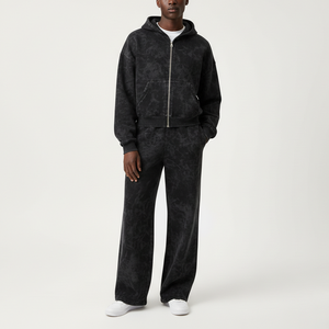 OEM Factory Tracksuits Vintage Washed Drawstring <b>Hoodie</b> Unisex Custom Cotton Fleece Solid <b>Black</b> Breathable Regular Windproof - Product Image 1