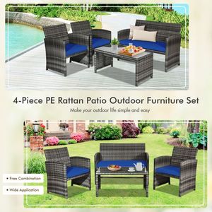 Set di Mobili da Giardino in Rattan a 4 Pezzi con Tavolo in Vetro e Divanetto per Intrattenimento all'Aperto - Product Image 3