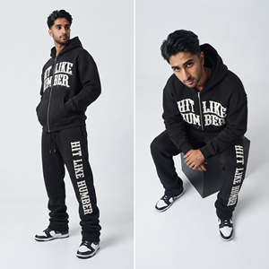 Conjunto Deportivo para Hombre con Cremallera Completa y Bordado, Sudadera con Capucha Oversize de Algodón Terry con Cremallera, Pantalones Deportivos Apilados de Forro Polar de 430 GSM - Product Image 5