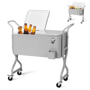 80 Quart Outdoor <b>Rolling</b> Cooler <b>Box</b> with Wheels for Backyard Deck Patio Beverage Storage - Product Image 1