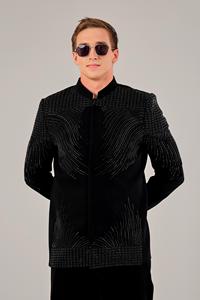 Luxury Midnight Black Jodhpuri Suit for Men Hand Embroidered Glass <b>Bead</b> Sunbeam Design Ethnic Bandhgala Jacket Wedding Outfit - Product Image 5