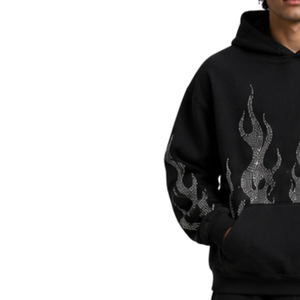 เสื้อฮู้ดดี้ปักลาย Black Flame ประดับเพชรเทียม สำหรับผู้ชาย ทรงโอเวอร์ไซส์ ผ้าฟลีซ พิมพ์โลโก้ได้ สไตล์สตรีทแวร์ หนานุ่ม ใส่สบาย เหมาะสำหรับฤดูหนาว - Product Image 3