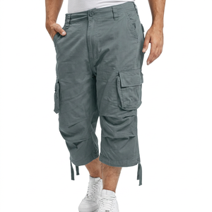 Shorts noirs pour hommes avec plusieurs poches, taille mi-haute, en toile de coton, style décontracté, fermeture boutonnée - Product Image 4