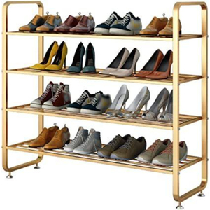Elegante Zapatero de 3 Niveles en Negro y Latón, Mueble Metálico para Pasillo, Moderno Organizador de Zapatos Independiente de Hierro y Latón, Solución de Almacenamiento - Product Image 4
