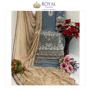 Mode de luxe : Nouvelle collection de costumes de créateurs pour les fêtes, en faux georgette avec broderies de perles, costume pakistanais - Product Image 6