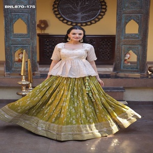 Top Quality Dyeable Viscose Jacquard with <b>Sequin</b>-Embroidered <b>Flared</b> Lehenga-Peplum Readymade Blouse Collection Indian Supplier - Product Image 1