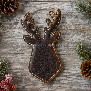 Ornement de Noël en cuir de vache véritable naturel, motif renne, décoration rustique occidentale à suspendre à l'arbre, cadeau de Noël, style ferme - Product Image 5